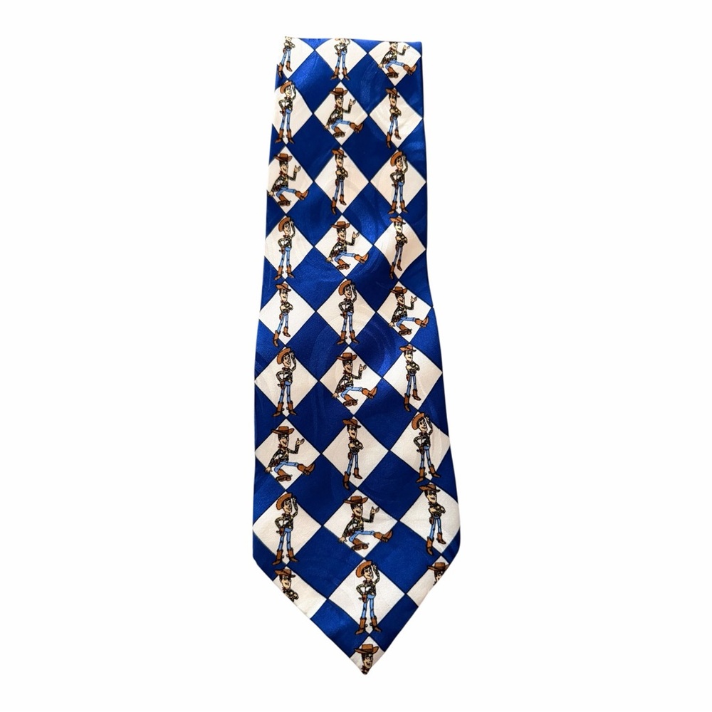 Disney Toy Story Woody Blue Argyle Character Novelty Tie Pixar Y2K A15